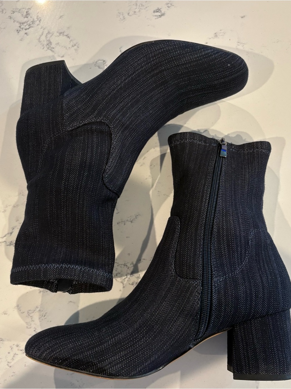 Franco Sarto Navy Knit Ankle Booties with Block Heel